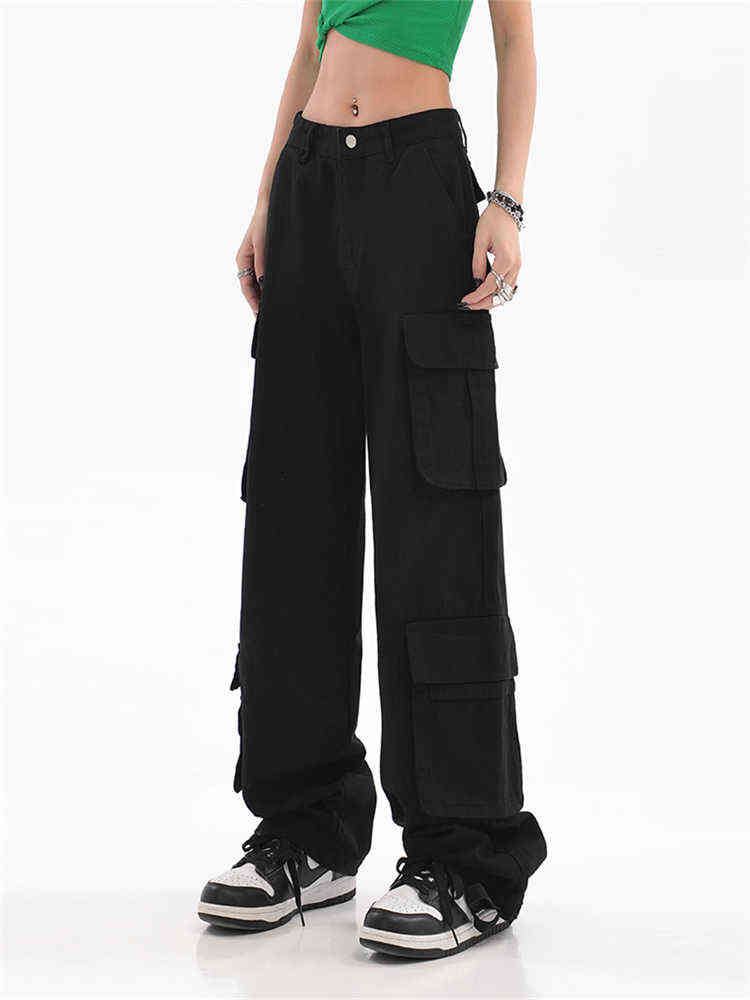 

Y2K Cargo Pants Women' Baggy Pants 2022 Autumn Streetwear Fairycore Oversized Trousers Vintage Casual Loose Sweatpants T220728, Black