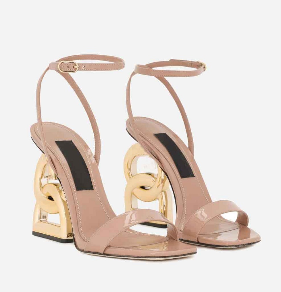 

Top Luxury Brands Keira Women Sandals Shoes Polished Calfskin Baroquel Heels Lady Pop Heel Gold-plated Carbon Lady Dress Party Gladiator Sandalias