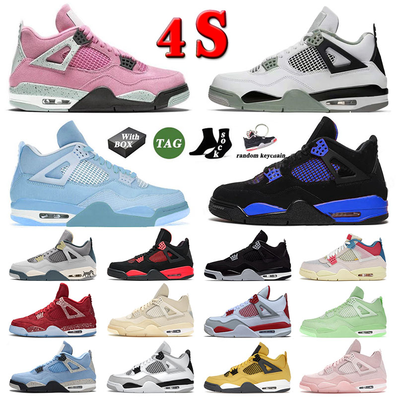 

With Box Jumpman 4 4s Original Mens Womens Basketball Shoes Sb Bred IV Military Black Cat Blue Thunder Seafoam Sail Pink air shoe jordas, 36-47 sail green
