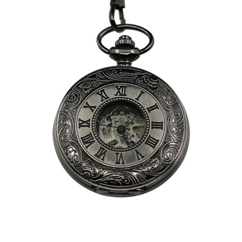 

Pocket Watches Hollow Fob Vintage Watch Carved Unisex Roman Numerals Case Mechanical Gift, Silver