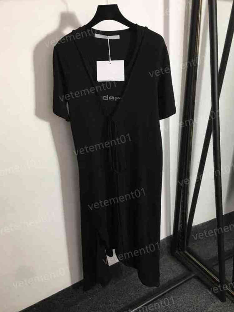 

Fashion Womens Dresses A..wang Hot Diamond Letter Print Irregular Slit Short Sleeve Dress High Quality Luxury Designer Women Clothing 0912
