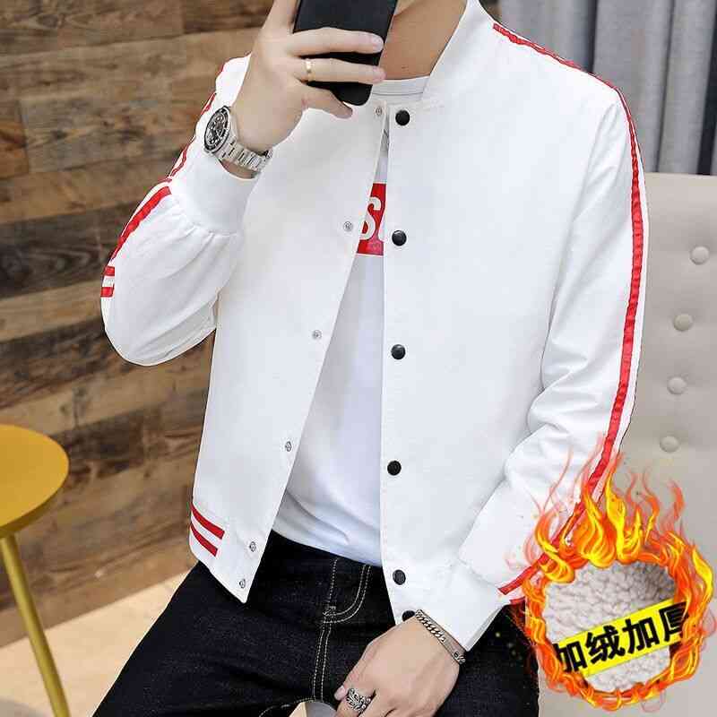 

New Jacket Men's Velvet Spring and Autumn Trend Korean Casual Baseball Teen Clothes, Unlined garment