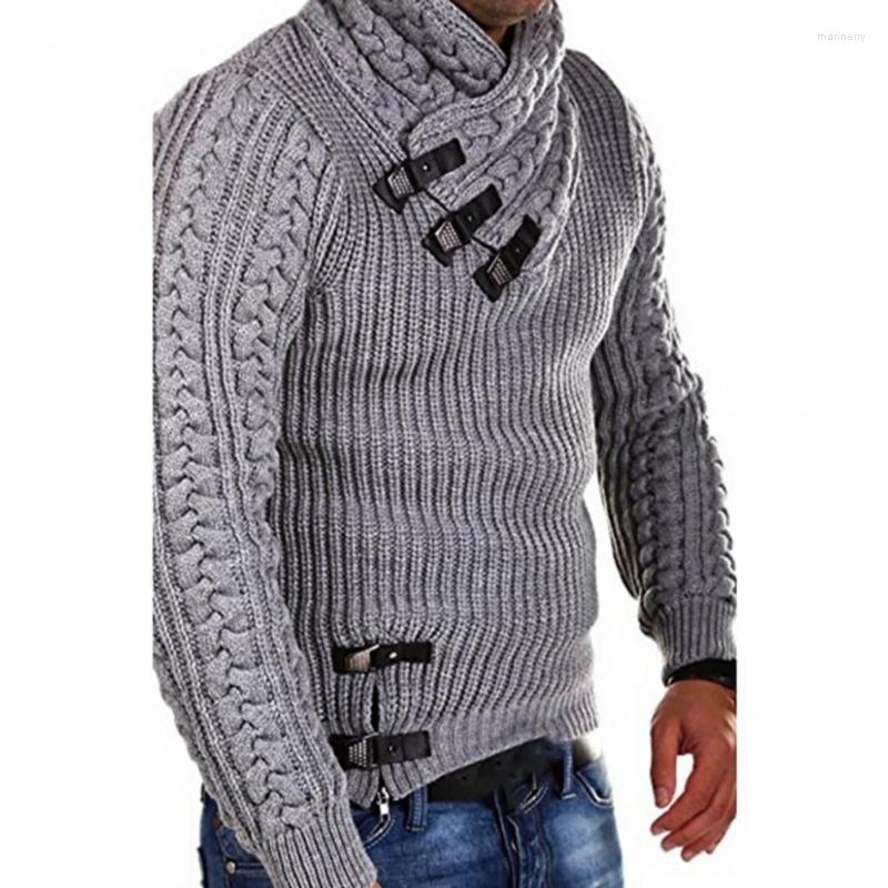 

Men's Sweaters Men Sweater Twist Pattern Turtleneck Autumn Winter Buttons Pure Color Jumper Long Sleeve Slim Fit Pullover 2022 Mari22, Black