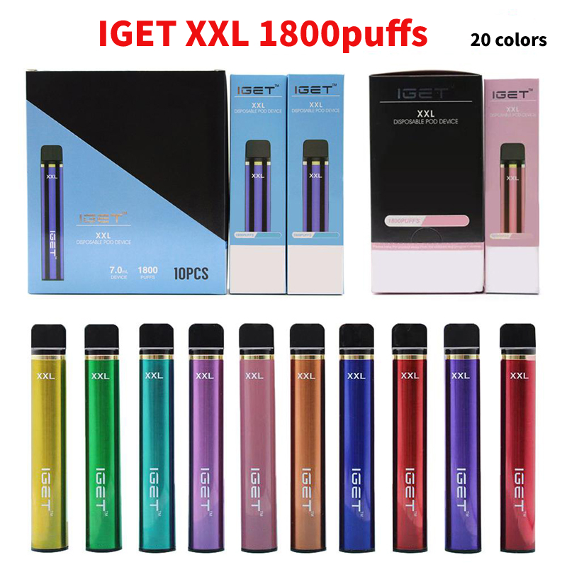 

Iget XXL Disposable Pod Device E Cigarette 1800Puffs 7ml 950mAh Vape Stick Pen Closed ECIG System 5% Vapor Starter Kit Wholesale