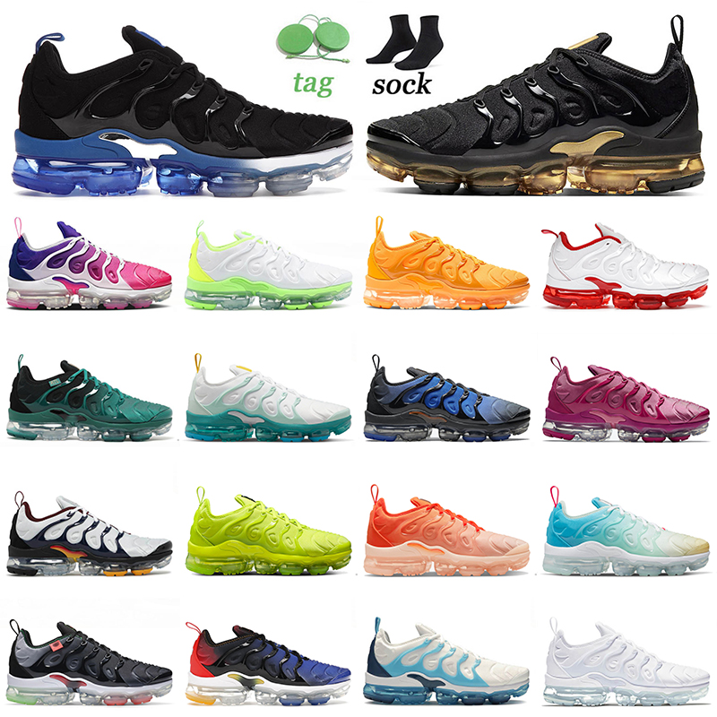

High Quality TN Plus Tuned Running Shoes Black Royal Metallic Gold Pink Purple Gradient Tennis Ball University Gold Cherry Knicks Vibes Mens Women Sneakers Trainers, D19 summer sunset 36-40
