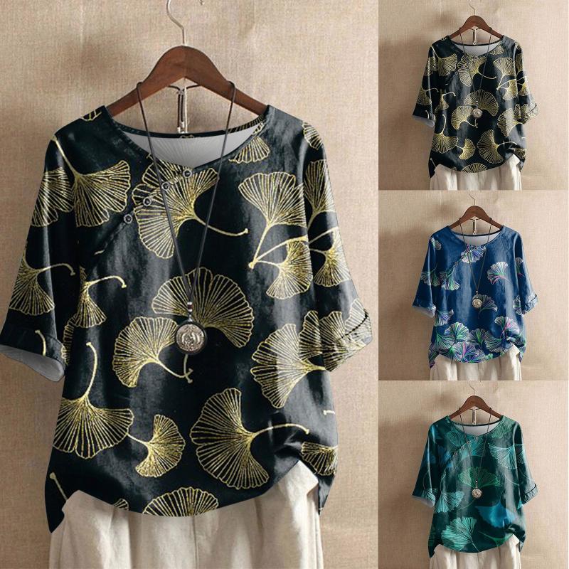 

Women' Blouses & Shirts Ladies Loose Casual Round Neck Half Sleeves Printed Button Tops Breastfeeding Shirt WomenWomen, Green