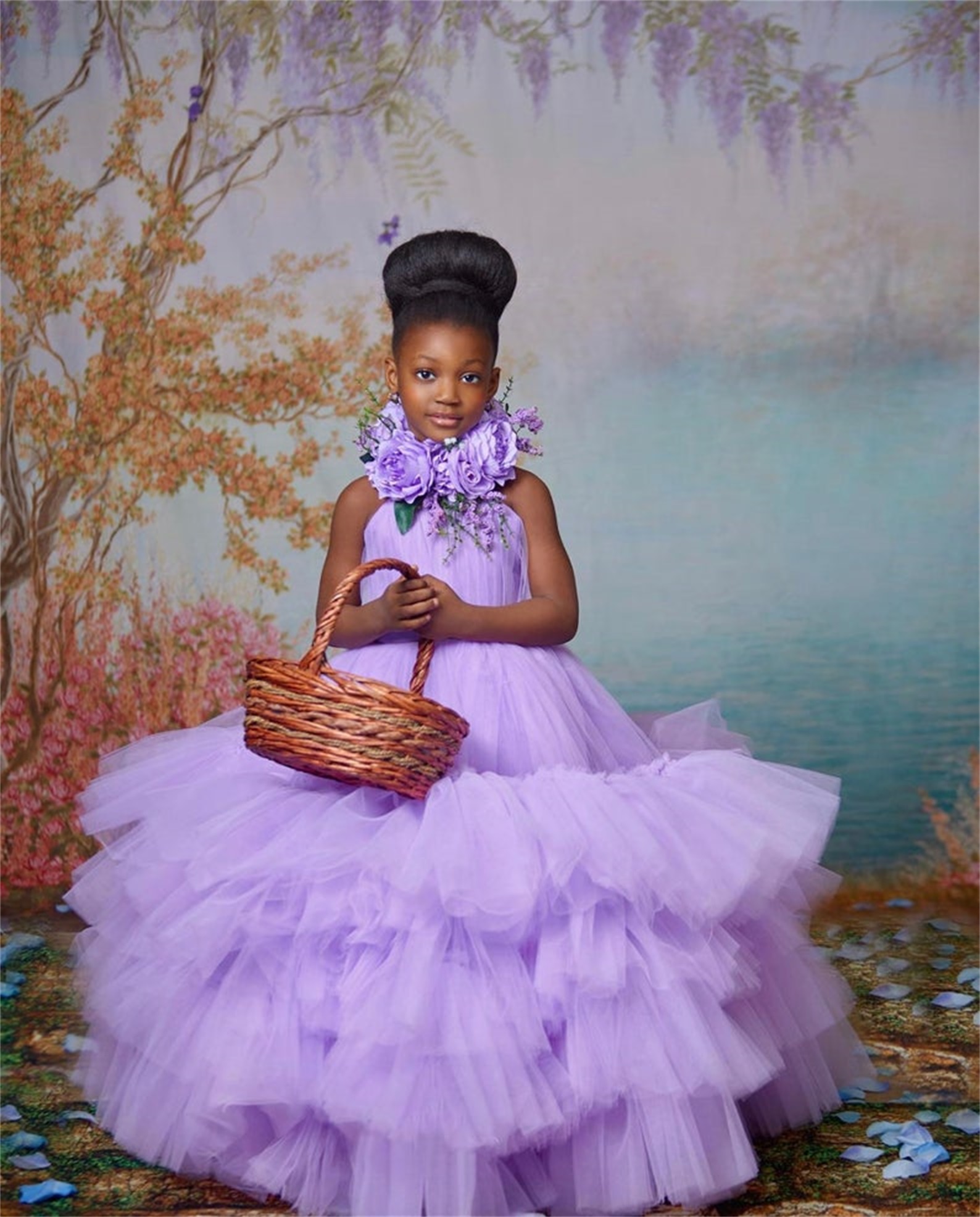 

Lavernder Hand Made Flower Girl Dresses For Wedding Tiered Skirts Tulle Long Baby Pageant Gowns Floor Length First Communion Dress, Red