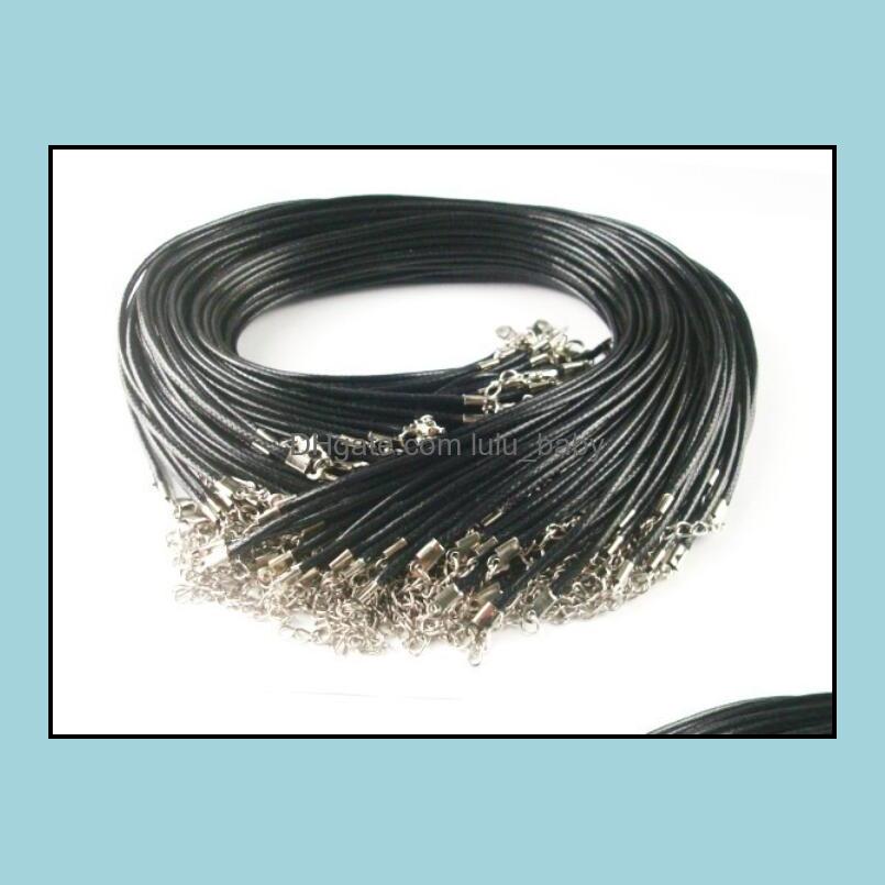 

Chains Necklaces Pendants Jewelry 100Pcs Black Wax Leather Snake Necklace Beading Cord String Rope Wire 45Cm Extender Chain With Lobster C