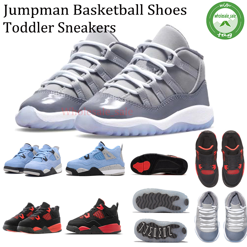

Kids Jumpman 4s Basketball Shoes Designers Youth Casual UNC University Blue White Oreo Cool Grey 11s Black Cat Toddlers Thunder Red Running Athletic Jogging Shoes, Cool grey toddler 28-35