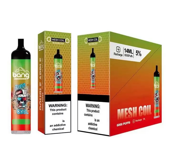 

Original Bang Mesh Coil 6000 Puffs Bars Disposable E cigarettes Vape Pen 14ml Pre-filled Pods Cartridge 1100mAh Rechargeable Battery