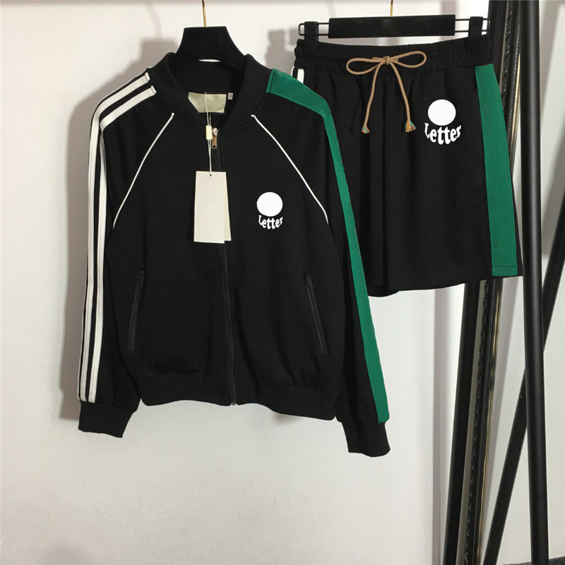 

Fashion Striped Womens Tracksuits Designer Embroidery Letter Jackets Shorts Two Piece Sets Running Sportswear, Black