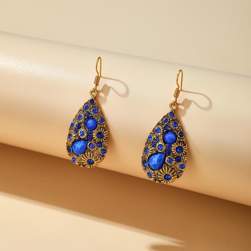 

Dangle & Chandelier Vintage Bohemian Water Drop Shape Earrings For Women Personality Alloy Blue Crystal Female JewelryDangle