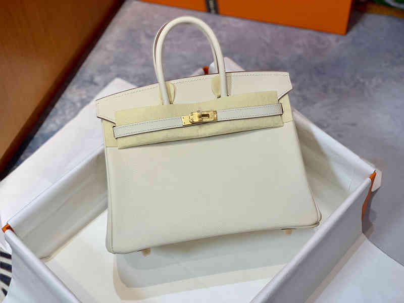

Herme Luxury Bag High Version Wrapped 25cmepaom All Steel Plated Gold Hardware Milkshake White Half Hand Sewn Wax Thread Leather, Beige