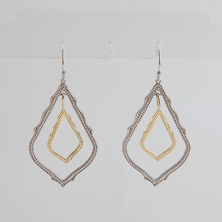 

Mixed Metal Dangles Double Drop Earring with Cartons in Gold
