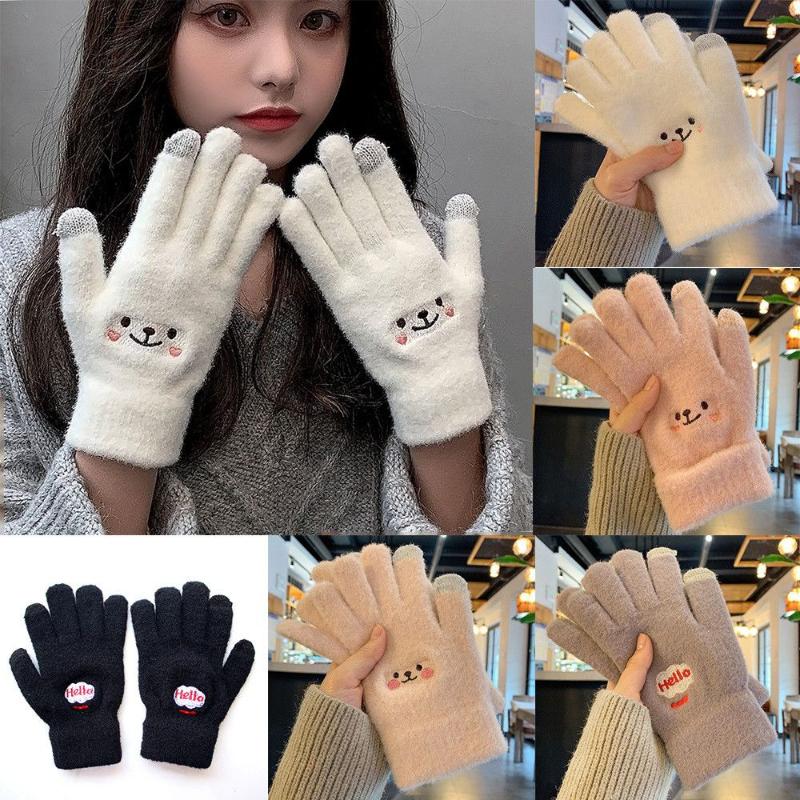 

Five Fingers Gloves 1Pair Cashmere Skiing Touch Screen Full Finger Winter Warm Thicken Knitted Women's Outdoor Accessories