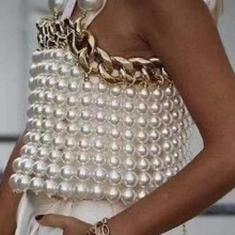 

Women's Tanks & Camis White Oversized Pearl Bra Hand-beaded Underwear Women's Club Performance Gold Chain Beaded PersonalityWomen's