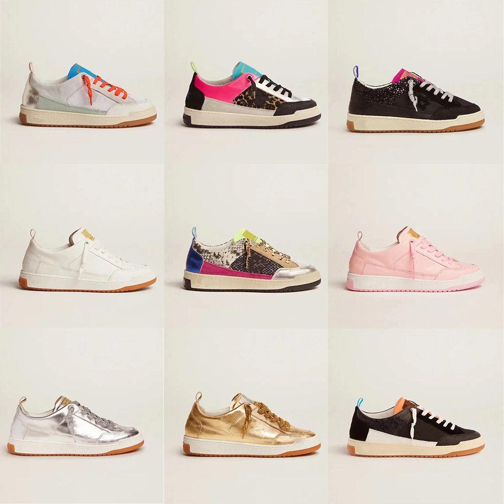 

Golden Super Star Sneakers Metallic Casual Shoes Classic Do-old Dirty Running Shoe Snake Skin Heel Suede Cream Sole Women White Leather Plaid Flat Glitter 35-41, With box