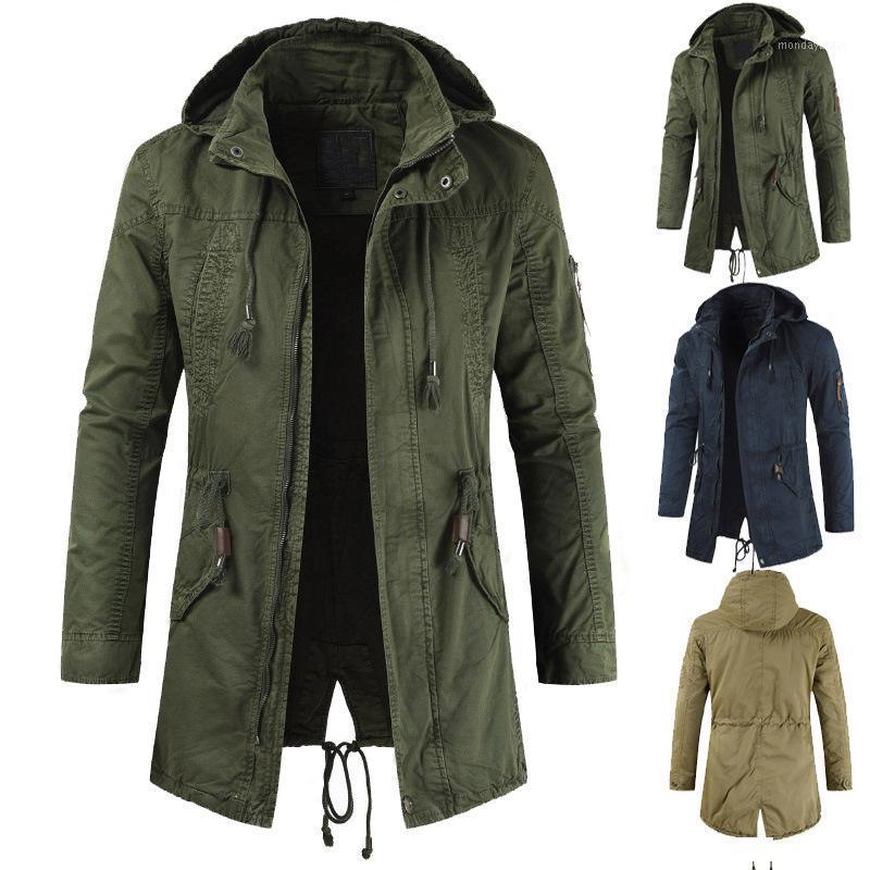 

Men's Jackets Long Style Winter Hooded Jacket Men Trench Breasted Outerwear Casual Top Coat Military Windbreaker Fashion Windproof Clothing, Army green
