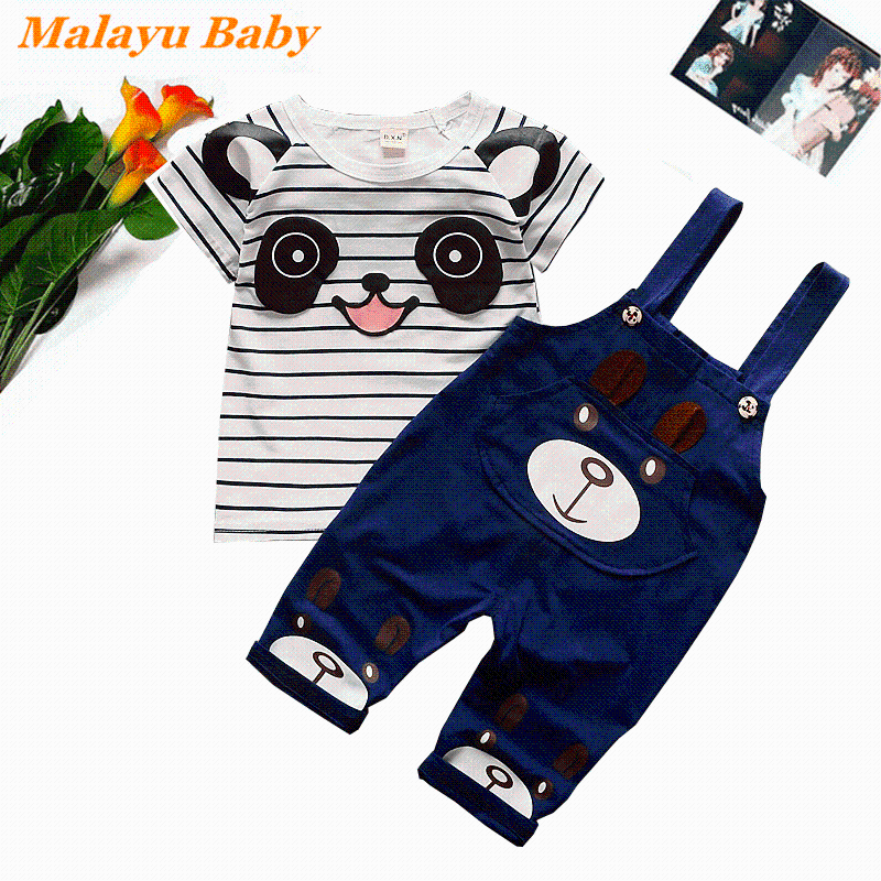 

Clothing Sets Malayu Baby Kids Boy Clothes Set Summer Children Stripe Cartoon Short-Sleeved T-Shirt/Straps Pant 2 Pcs/Suit 1-4 Year, Navy blue