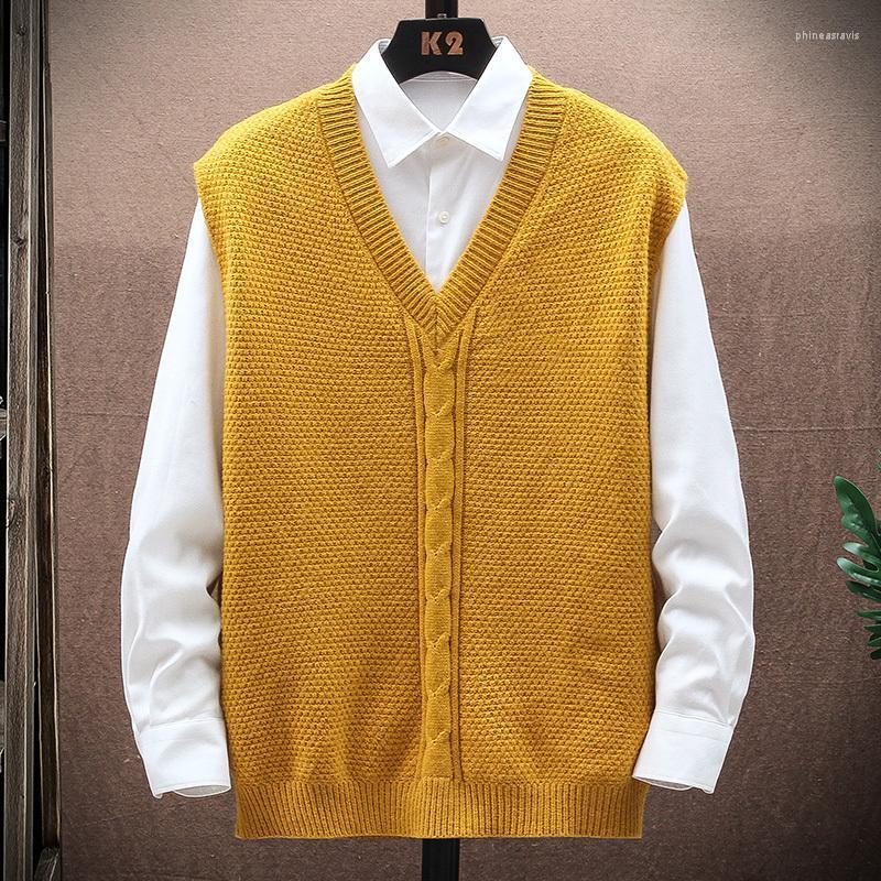 

Men's Vests Men V-Neck Sweater Vest Autumn Winter Knitted Harajuku Sweaters Mens Women College Loose Pullovers StreetwearsMen's Phin22, Nmy20yellow