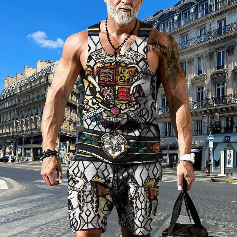 

Men's Tracksuits Summer Male 3d Personalized Printing Thin Casual Vest Shorts Men's European Size Comfortable Sports Two-piece SetMen's, Ttb5-26-1
