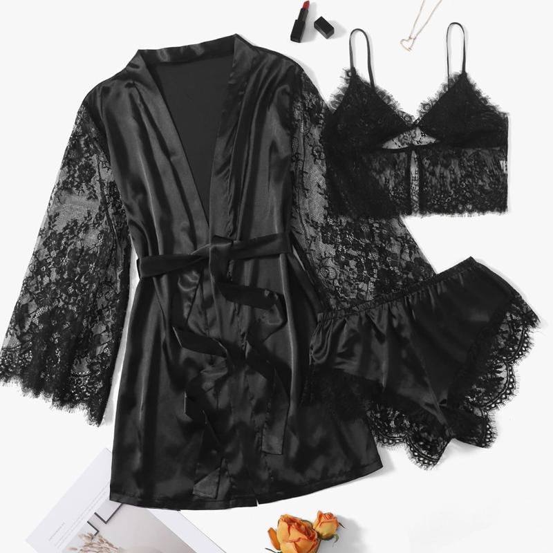 Women's Sleepwear Flower Printing Women Robe Satin Pajamas Nightdress Lingerie Robes Female Underwear Girl UnderwearWomen's