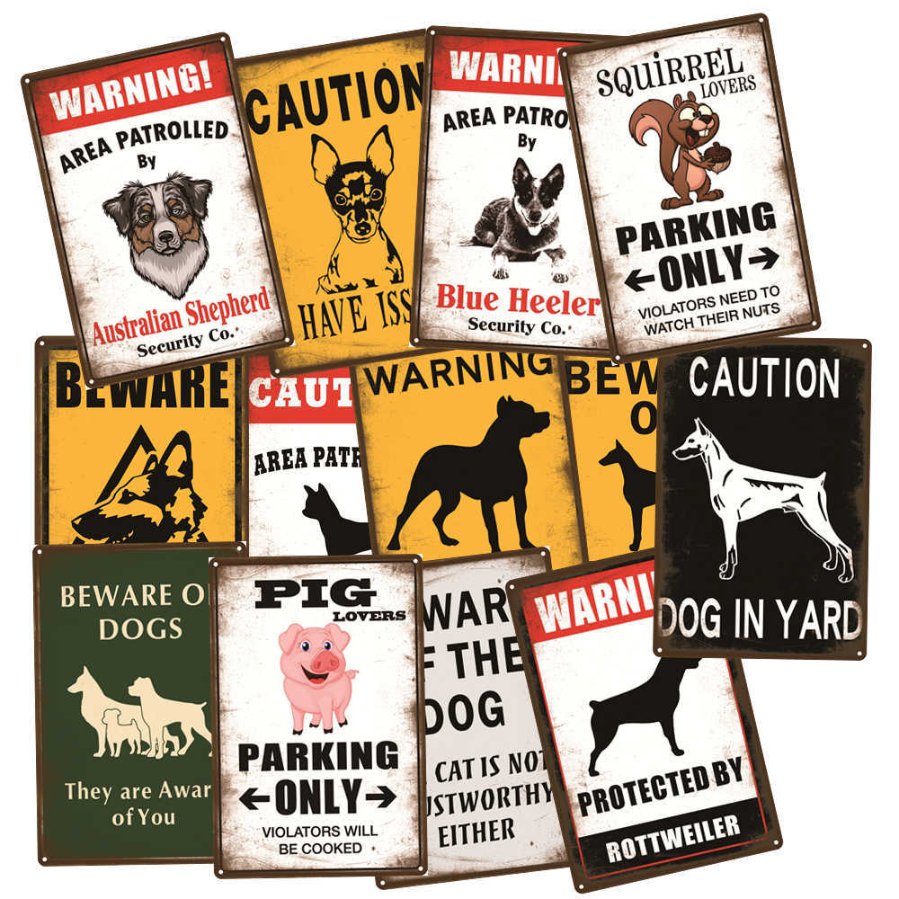Beware of Dog Cat Pig Camel Warning Caution Vintage Tin Poster Metal Sign Wall Decor Farm Home Kennel Doghouse Decoration A12-image-763563134