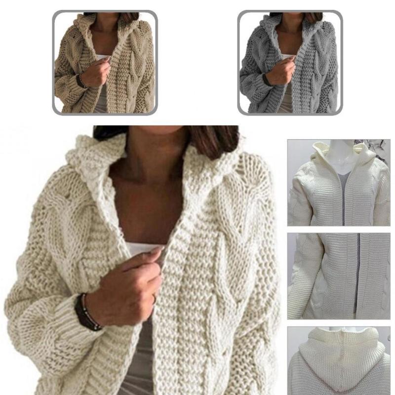 

Women's Knits & Tees Skin-friendly Hooded Long Sleeve Knitwear Cardigan With Hat For Working, White