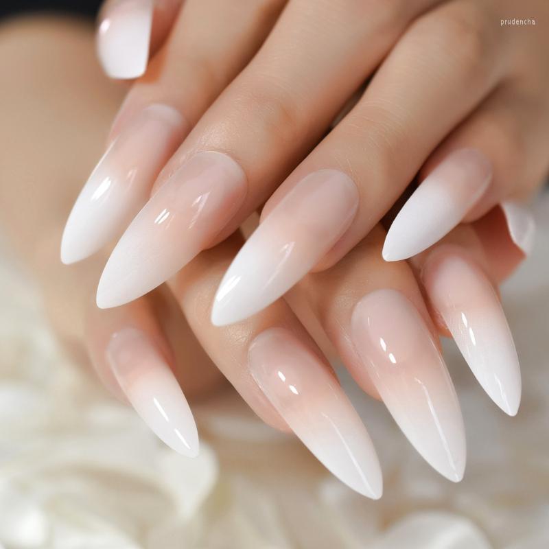 

False Nails French Stiletto Nude Nature Gradient Nail Extra Long Sharp Classic Retro Artificial UV Gel 24 Prud22, Z982