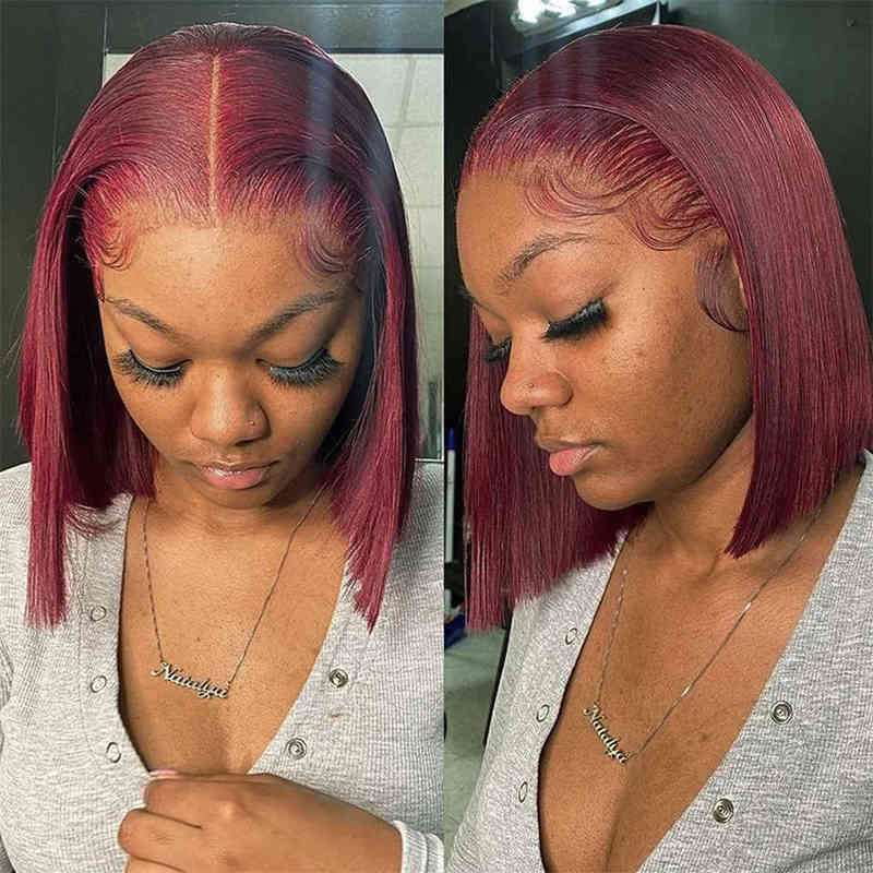 

Hair Wigs Bob Lace Closure Human Pre Plucked with Baby 4 4 Burgundy Frontal Straight 220722, P4-27 bob wig