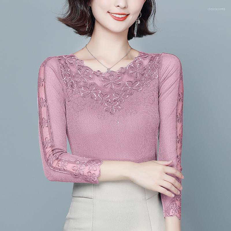 

Women's T-Shirt Camisetas Mujer Mesh Lace Women Spring Autumn Tops Tshirt 2022 Korean Fashion Slim Womens Clothing Tee Shirt Femme, White
