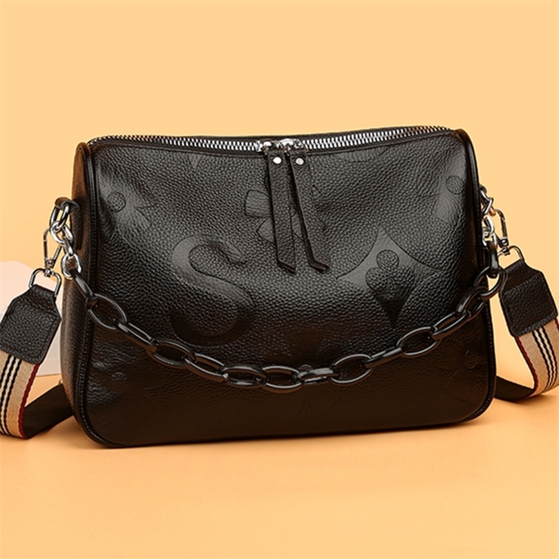 

100% Genuine Leather Women Handbag Women's bag High Quality Chain Female Shoulder Bags Luxury Brand Cowhide Ladies Messenger Bag 220322, Black