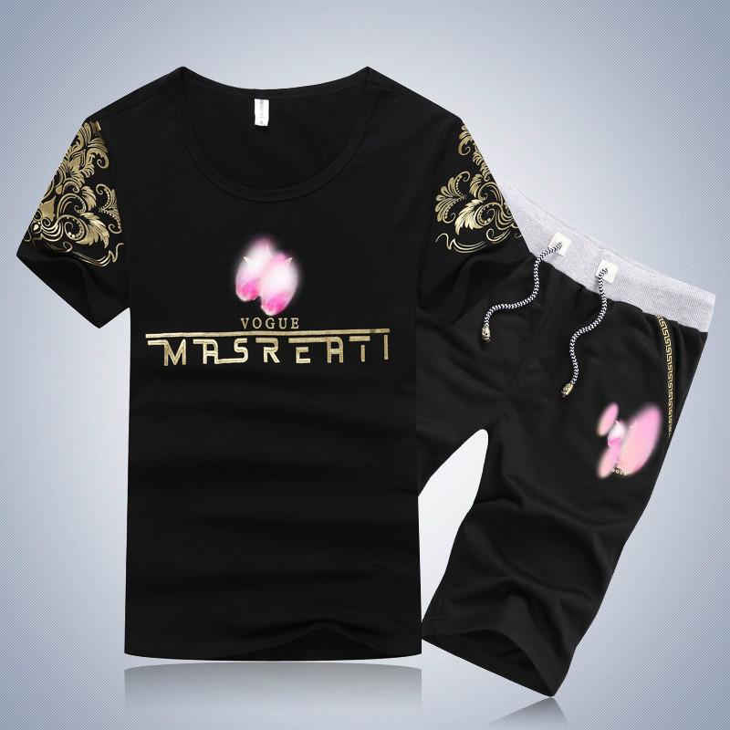 

Men's Tracksuits Summer Wear Men Sports Leisure T-shirt Short Sleeve Set-Style Youth Slim Fit Shorts 2 Piece Set, Blackblue-0012