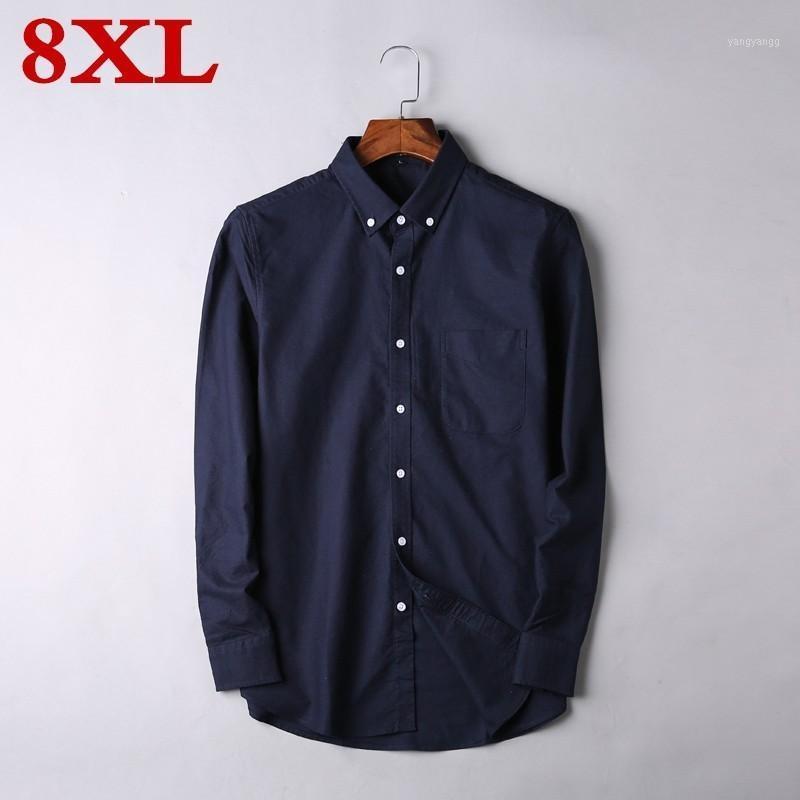 

Casual Size 8XL Long Plus Sleeved Solid Slim Fit Male Social Business Dress Shirt Brand Men Clothing Soft Comfortable Men's Shirts, Blue