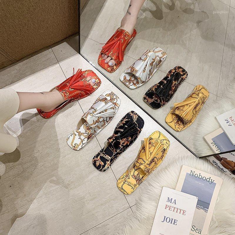 

Slippers Women Fashion Tassels Summer Shoes Brand Beach Slides Retro Mules For Flat Slipper Outdoor A216 Rubber, Black