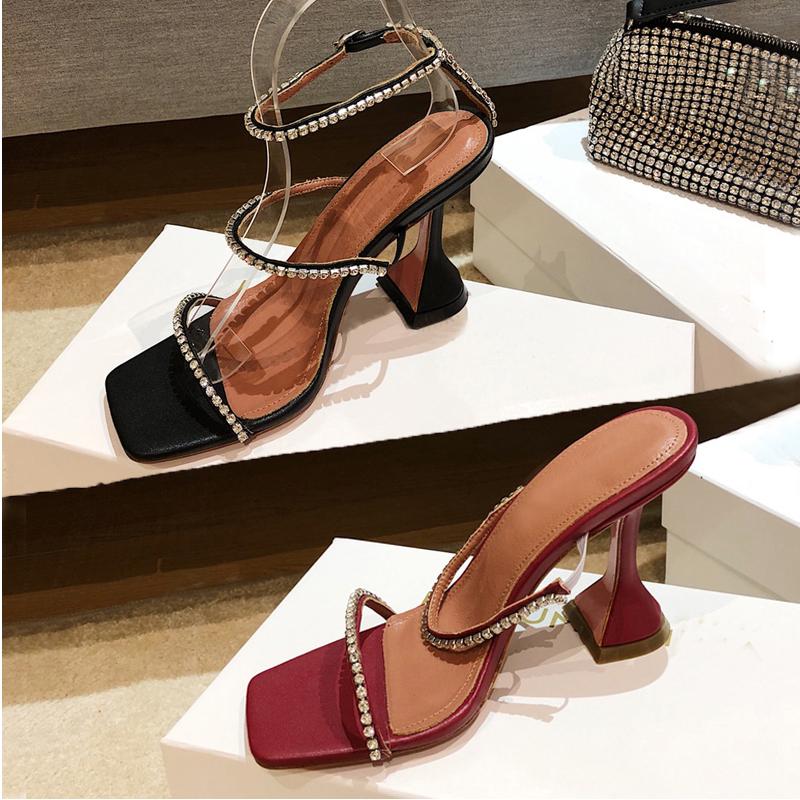 

2022beach Sandals summer fashion Thick heel heels Slides lady sexy dance designer shoe Metal High heel Ballroom bar slipper Diamond Crystal shoes Large size 35-42, Colour 21