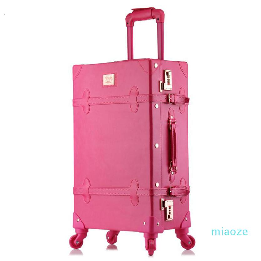 

Suitcases 20 24 26 Inch Rolling Luggage Set Women Suitcase On Wheels PU Leather Pink Fashion Retro Trolley Cabin With Wheel Girls250G