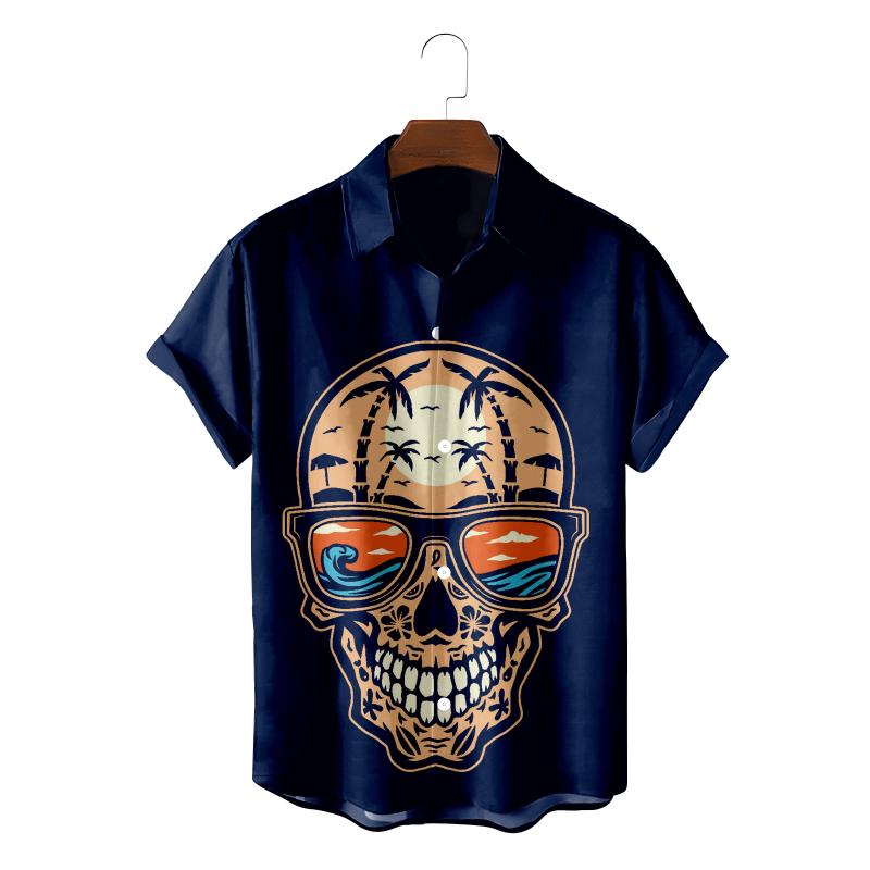 

Men' Casual Shirts Colors Summer Fashion Mens Hawaiian Short Sleeve Button Skeleton Skull Print Beach Aloha Shirt Plus Size 5XLMen, Cs-0220