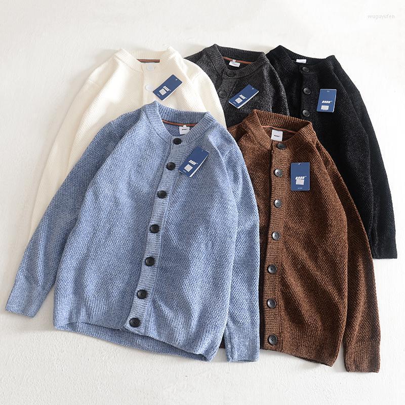 

Men's Sweaters 2022 Autumn Japanese Retro Long Sleeve Solid Color Cardigan Sweater Fashion Versatile Chenille Loose Casual Knitwear, Black