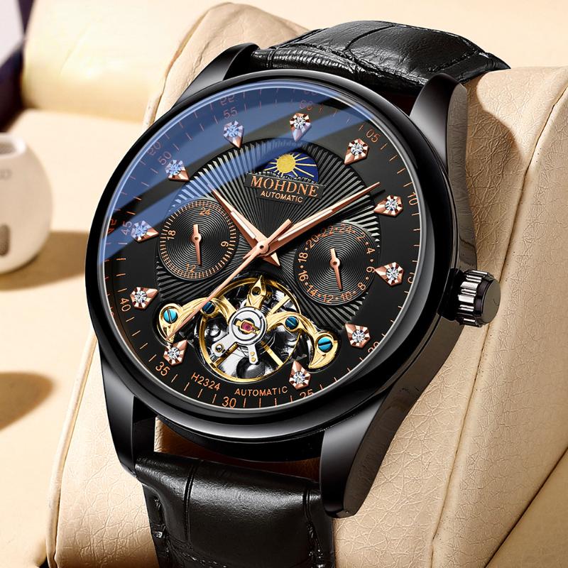 

Wristwatches Automatic Winding Mechanical Tourbillon Men Waterproof Fashion Luminous Watch For MenWristwatchesWristwatches, 1 with box
