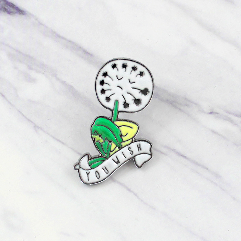 

Cartoon Cute Dandelion Brooches Smile Face Letter YOU WISH Paint Enamel Pins Brooch for Girls Denim Shirt Badge Jewelry Gift Bag Accessories