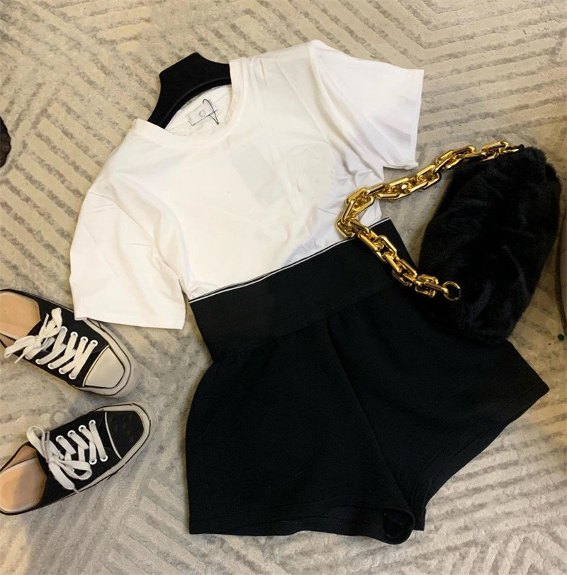 

Cotton Women's Two Piece Pants Tracksuit Suit White Loose T-Shirt Top with Short Set Gym Outfit Fashion Letter Printing, Extra shipping cost