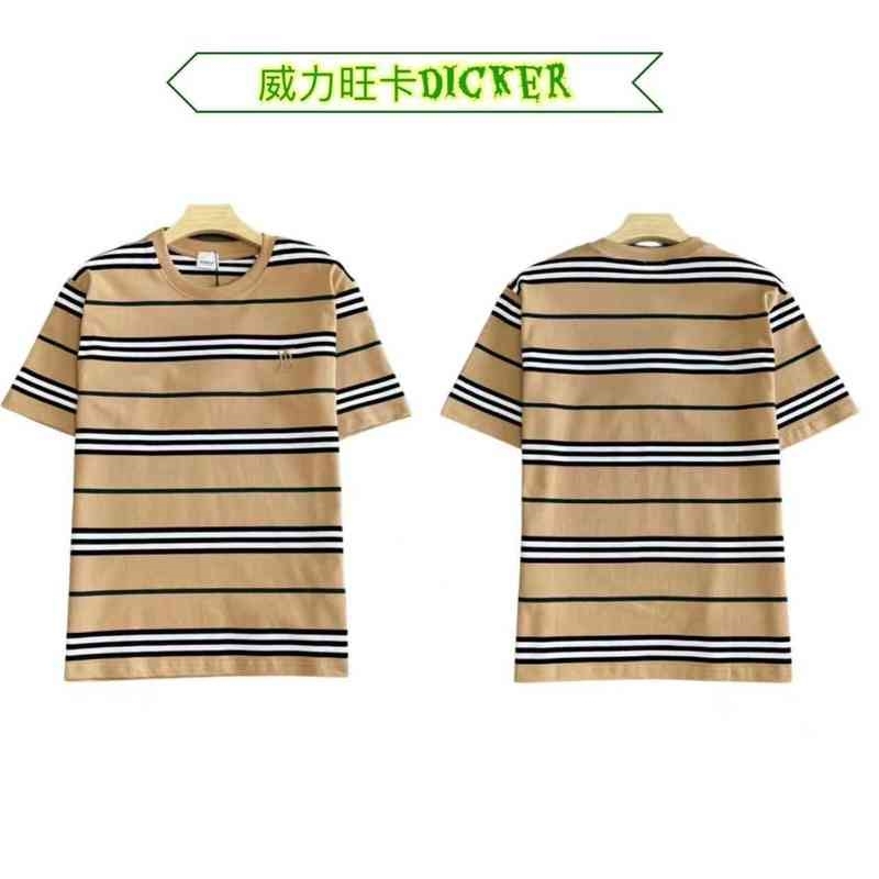 

burbrerys men's t-shirts High quality 222 summer new pure cotton lovers simple stripe embroidered letters loose and versatile short sleeve Tshirt, Top level version of khaki