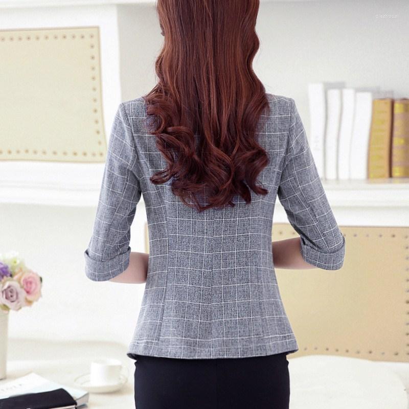 

Women' Suits & Blazers Ladies Notched Collar Short Overcoats Packets One Button Plaid Outerwear Autumn Three Quarter Sleeve Work Blazer, Blue