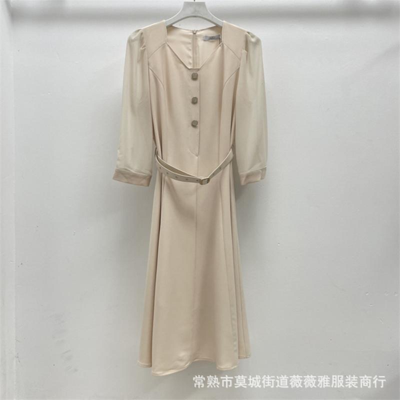 

Casual Dresses Autumn High Quality Ladies Dress Slim Fashion Women Solid Color Elegant Cotton Female T640Casual, Beige
