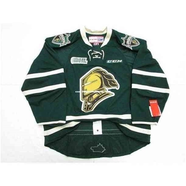 

C26 Nik1 custom LONDON KNIGHTS Cheap GREEN OHL CCM HOCKEY JERSEY stitch add any number any name Mens Hockey Jersey XS-6XL, Army green