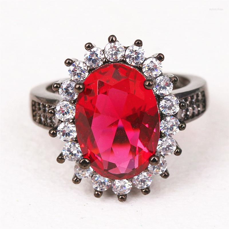 

Wedding Rings 1pcs Black Red Round Shape Women Ring Full Cover Crystal Zircon Bridal Not Fade Engagement Gift JewelryWedding