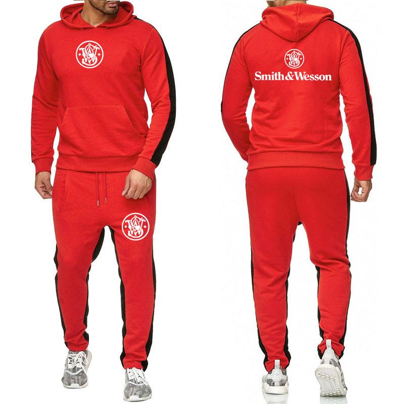 

Men's Tracksuits Smith Wesson Logo Print Letter Custom Made Cotton Warm Men Pullover Hoodie Pants Pocket Casual Man Sportswear Set Hip HopMe