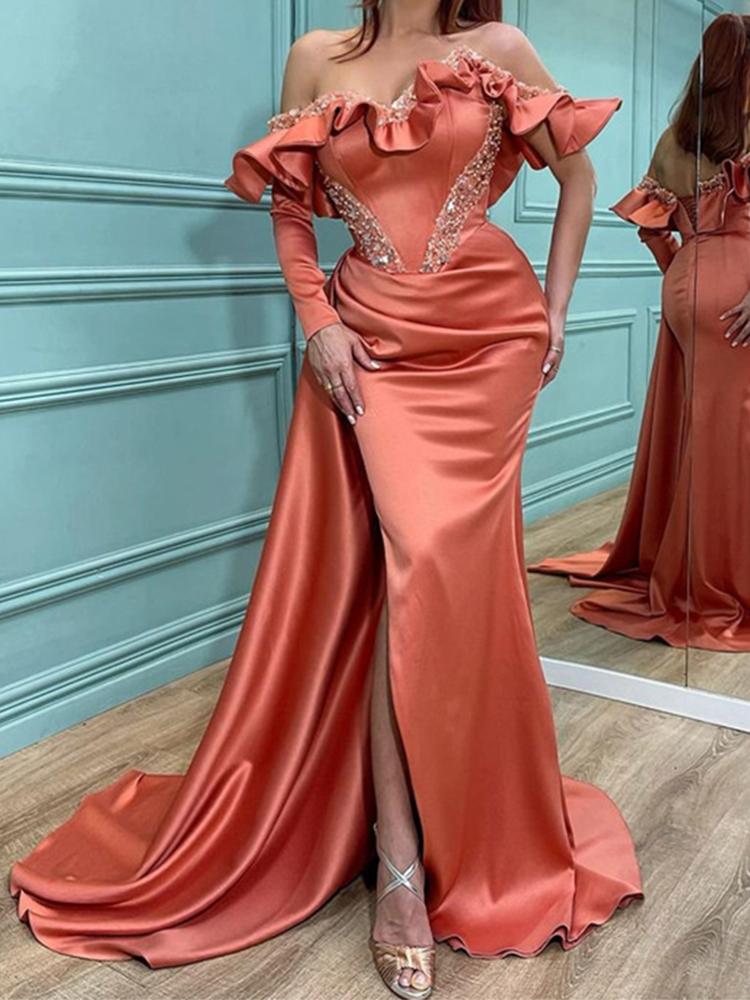 

Party Dresses Sexy Mermaid Prom Dress Off Shoulder Sweetheart Backless Evening Simple Satin With Sequin Vestidos De NocheParty, Green