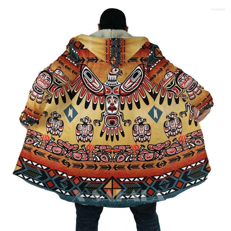 

Men' Wool & Blends Viking Totem Crow Eagle All Over 3D Printed Thick Warm Hooded Cloak For Men Windproof Fleece Unisex Casual-7 Fran22, D192